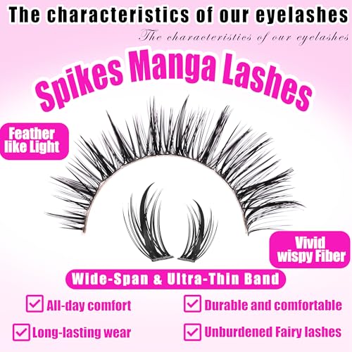 6 Styles Lash Clusters Kit 40D/60D/Volume/Manga/Spikes Portable Lash Makeup Bag Kit 10-18mm Wispy Individual Eyelash Extensions, Volume Studio Effect C/D Curl Lashes Kit with Lash Bond and Seal