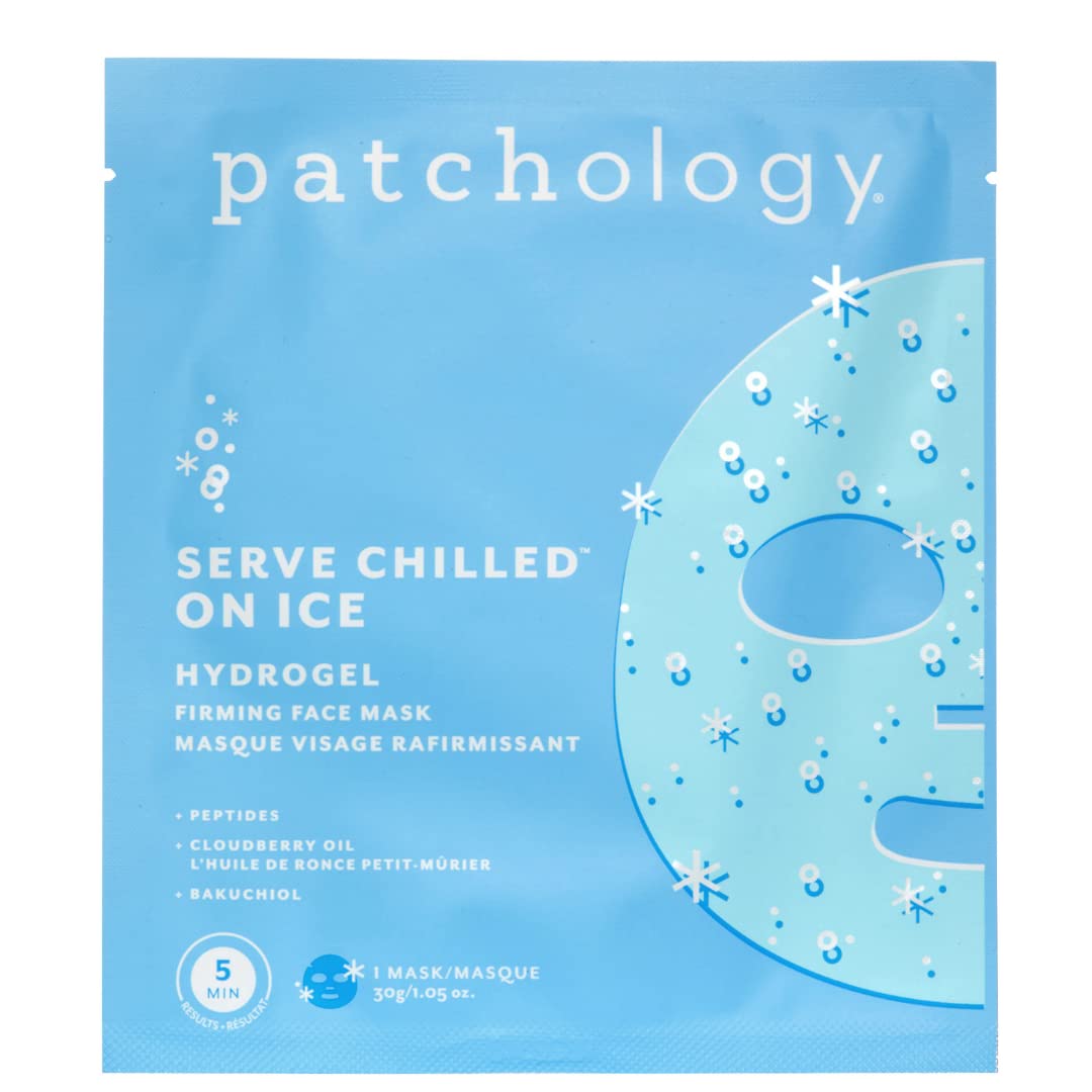 Patchology Iced Cooling and Firming Hydrogel Masks with Peptides, Cloudberry Oil and Bakuchiol. Facial Sheet Mask designed to firm skin and soothe redness and puffiness 1 - Count