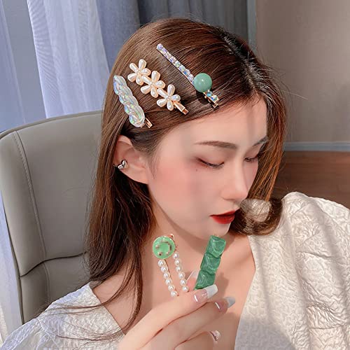 LNGLAT 6 PCS Hair Clip Set Pearl and Rhinestone Hairpins Metal Handmade Hair Barrettes Trendy Flower Headwear for Women Girls