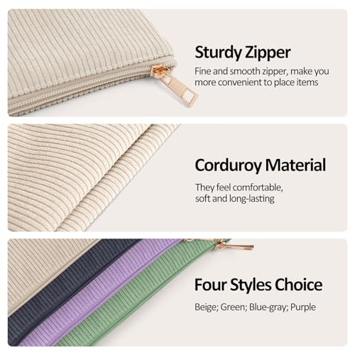 Small Corduroy Makeup Bag with Inner Zipper Pocket, Beige