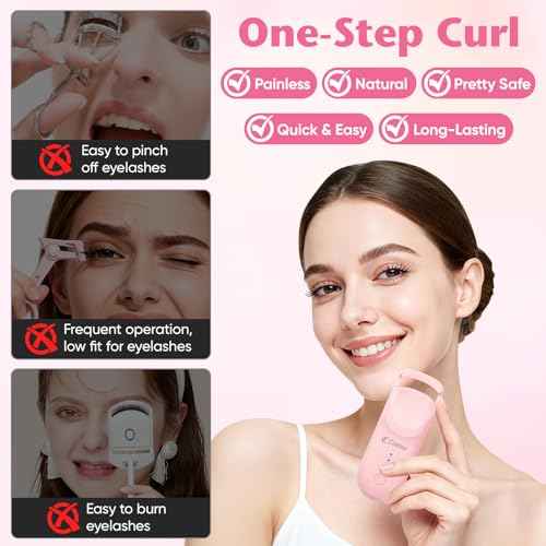 Heated Eyelash Curler - 10s Heat, 3s Curl, Mini Burn-Proof Design with Heat Sensitive Silicone Pad, 24H Hold to Style Natural Eyelashes Dual-Temp Control & Type-C Recharge