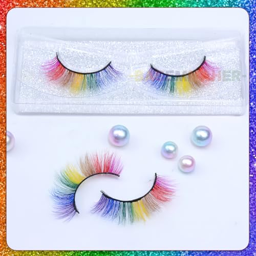 2 Pairs Rainbow False Eyelashes 3D Fluffy Synthetic Lashes