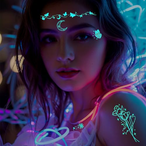 Glow in The Dark Temporary Tattoos - 9 Sheets Luminous Butterfly Design