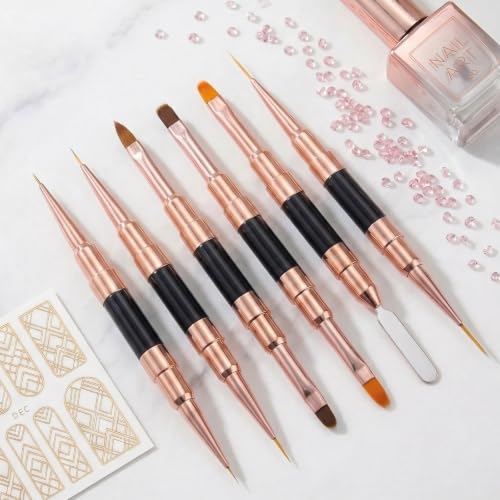 GASRONS Dual-Ended Nail Art Brushes Set - 5 Sizes for Gel, Acrylic & DIY Manicure