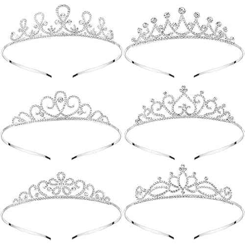 6 Pack Crystal Tiara Headband, Silver Princess Crown, Rhinestone Headband for Women, Girls, Princess Tiara Hair Accessories for Birthday Party, Wedding