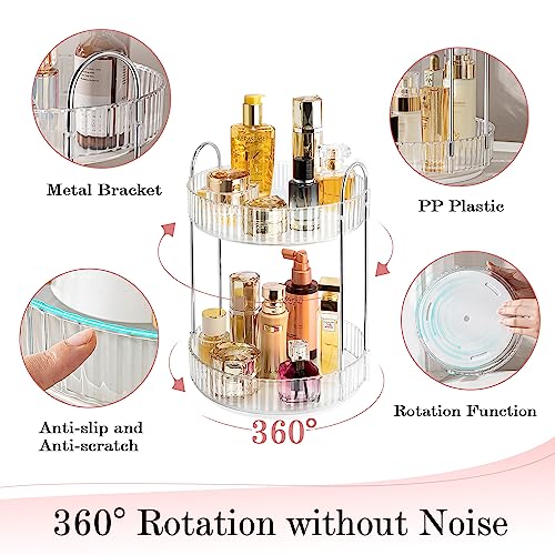 Rotating Makeup Organizer, 360¡Æ Spinning Makeup Storage Holder Rack, Dresser Bathroom Organizer Countertop, Large Capacity Perfume Skincare Lipstick Organizer for Vanity.(2 Tiers, Transparent)