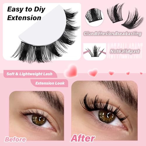 NYCAAREyelash Clusters Wispy Eyelash Clusters 144pcs D Curl 8-18mm Lash Clusters Fluffy Individual Lashes Volume Thin Band Cluster Eyelash Extensions Easy DIY for Beginners(NY02,D-8-18MIX-ZZLJ-3)