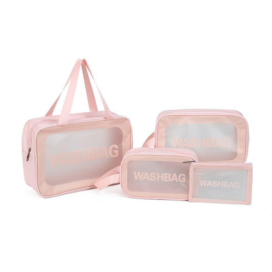 Gladdon Clear Travel Toiletry Bags for Women Clear Purse Bathroom Shower Pouches Makeup Bag Set of 4 Washbags Pink