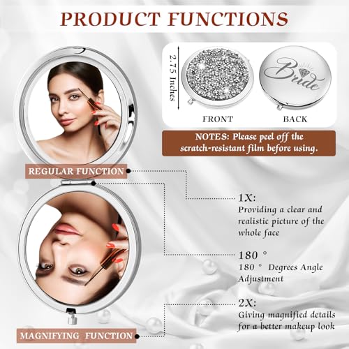 Barydat 10 Pieces Bridesmaid Gifts Set Magnifying Compact Mirror Bride I Do Crew Bridesmaid Proposal Gifts Travel Small Mirror for Purse Makeup Pocket Mirror for Women Wedding Party (Silver)
