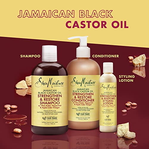 SheaMoisture Strengthen and Restore Shampoo, Conditioner and Styling Lotion for Curly Hair Mixed Hair Care Regimen with Shea Butter