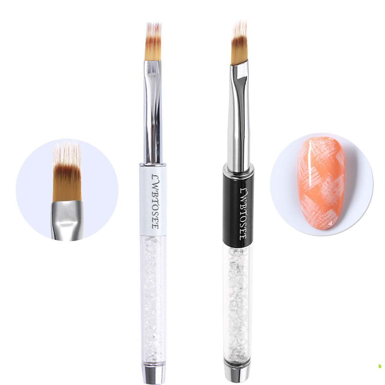 LWBTOSEE Nail Ombre Brush Nail Art Painting Pen Brush UV Gel Polish Gradient Color Rhinestone Crystal Pen UV Gel Brushes Painting Tools (Silver)