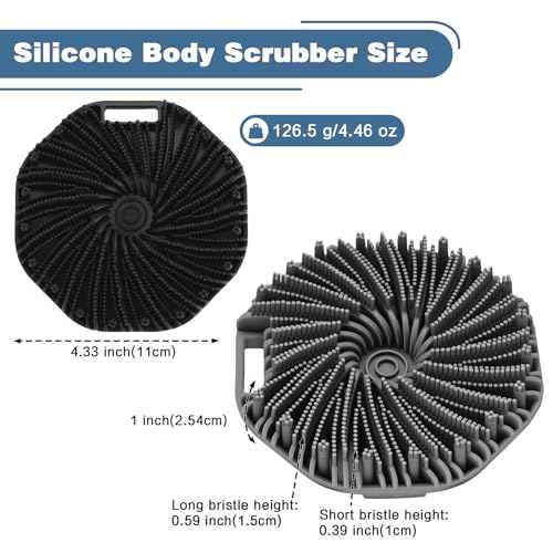 Silicone Body Scrubber, 2 PCS Exfoliating Body Scrubber, Silicone Loofah Bath Brush with Hand Strap, No-Slip Handheld Body Wash Brush Body Scrubbers Shower Cleaning for All Skin Types (Black & Grey)