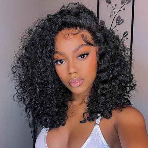 12 Inch Short Curly Lace Front Wigs Human Hair 13x6 Deep Wave Lace Front Wigs Human Hair Curly Wig 13x6 Lace Front Wigs Virgin Remy Human Hair Wig for Women Deep Wave 13x6 Frontal Wig