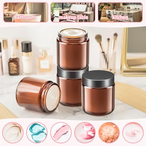5 Pack 4oz Amber Glass Jars with Lids & Spatulas
