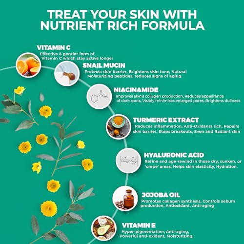 Dr. Crazy Millionaire Glow Vitamin C Serum for Face - Hydrating Glow Up Serum With Turmeric, Niacinamide, Hyaluronic Acid, Snail Mucin & Vitamin E - Fades Dark Spots & Evens Skin Tone ? 30ml