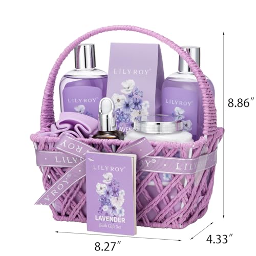 Lavender Spa Gift Set for Women - 7-Piece Relaxation & Bath Gift Basket for Mom