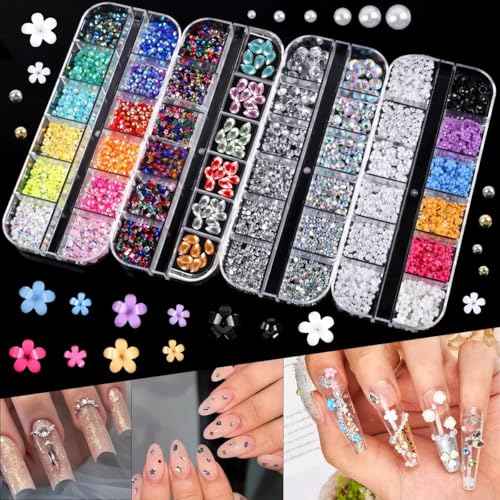 Nail Charms Art Kit with 30 Sheets Gold Nail Stickers and 6 Boxes of Nails Gems with Manicure Art Tools for 3D Nails Supplies DIY Charms and Rhinestones