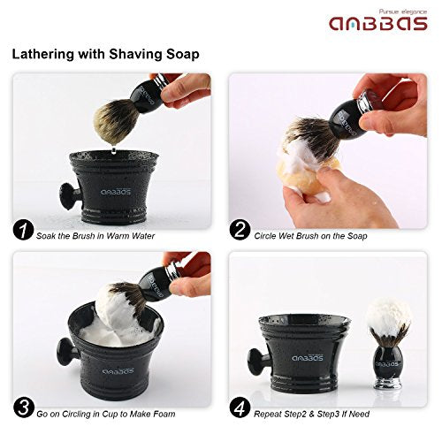 Anbbas Shaving Brush and Stand,Silvertip Badger Hair Brush Black Resin Alloy Handle with Stainless Steel Shaving Stand for Double Edge Safety Razor Straight Razor for Men
