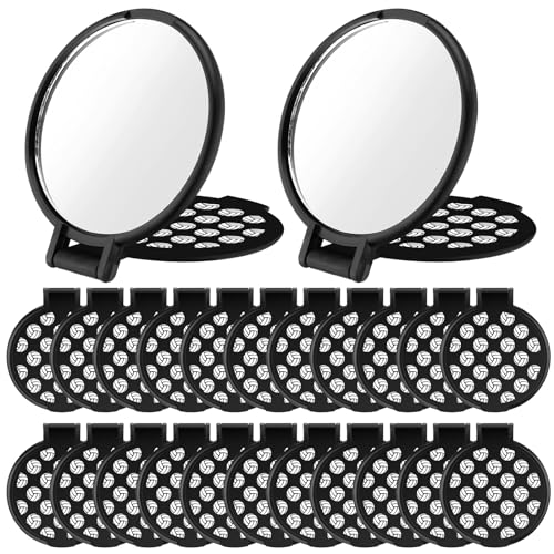 RattanView 24 Pcs Volleyball Compact Mirror Valentine Gifts for Team Folding Makeup Pocket Mirror Bulk 2.75 Inches Portable for Volleyball Team Girl Player Accessories Party Supplies(Black)