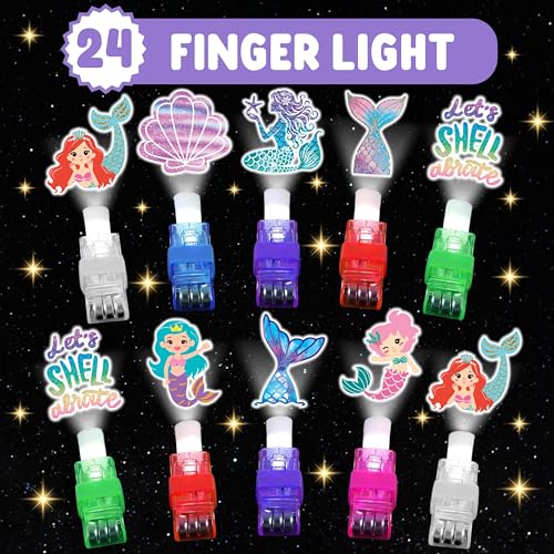 72 PCS Mermaid Party Favors ? 48 PCS Luminous Tattoos & 24 PCS LED Finger Lights Combo ? Birthday Goodie Bag Fillers, Party Supplies, Gifts Light Up Toys Glow In The Dark for Boys and Girls