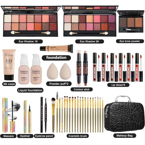 Coliusa All-in-One Makeup Kit for Women Set1 with Eyeshadow, Foundation, Lip Gloss & Brushes