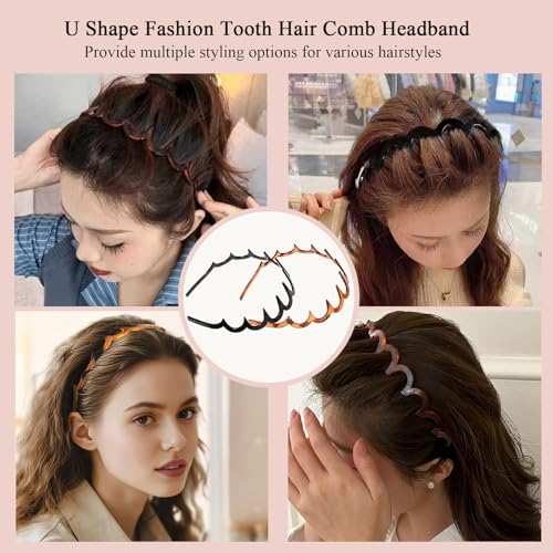 6Pcs U Shape Fashion Tooth Hair Comb Headband,High Cranium Headbands for Women's Hair, Reversible Korean Headbands with Teeth ? (Mix 6Pcs, M)