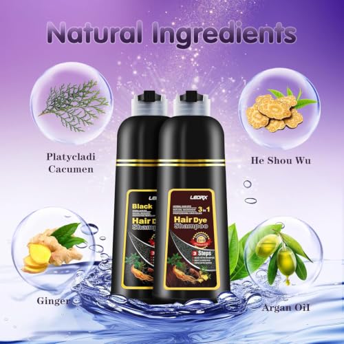 Leorx 3-In-1 Hair Dye Shampoo - Brown, 16.9 Oz