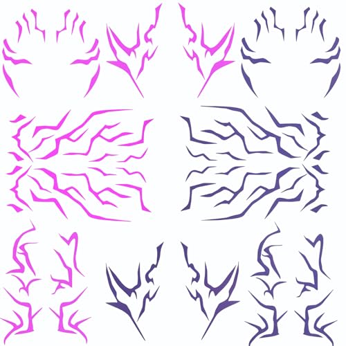 Purple Temporary Tattoo Stickers ? 4 PCS Purple Tattoos and 4PCS UV Fluorescent (Under Altraviolet Lamps) Temporary Tattoos Realistic Waterproof Body Art for Cosplay, Halloween, and Party Makeup