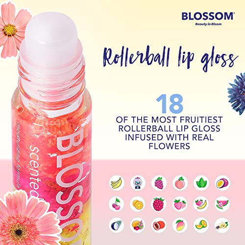 Blossom Scented Roll on Lip Gloss and Juicy Jelly Moisturizing Lip Care Nourishing Lip Oil, 2 Pack, Strawberry