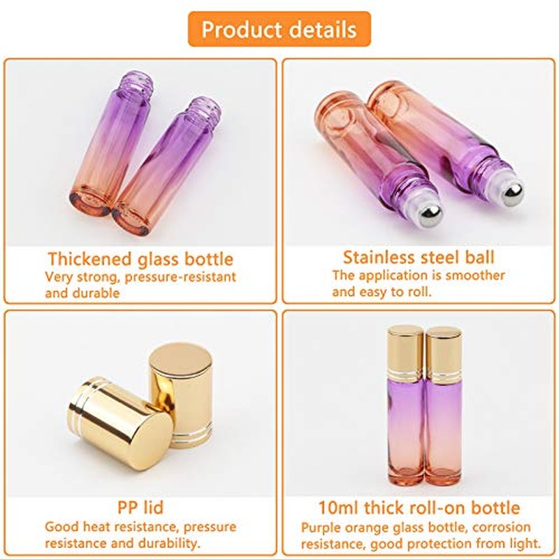 Ellbest 10ml Essential Oil Roller Bottles, 10-Pack Glass with Stainless Steel Balls