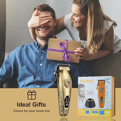 KEMEI Hair Clippers for Men Professional, Barber Clippers for Hair Cutting & Grooming, Cordless Beard Trimmer with Charging Base LED Display KM-2230 Gold