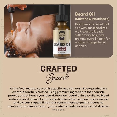 Crafted Beards Beard Oil Beard Oil Conditioner - Leave Your Beard Feeling Amazing - All Natural Ingredients - No Residue - Mustache Oil - 1oz - Made in the USA (Tobacco Vanilla)