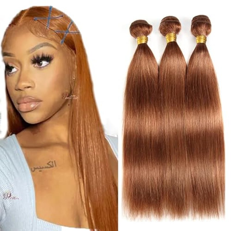 #30 Light Brown Straight Human Hair Bundles 22-26 inch
