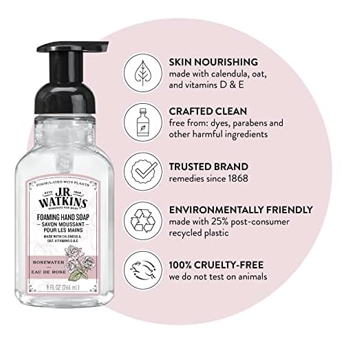 J.R. Watkins Foaming Hand Soap with Pump Dispenser, Moisturizing Foam Hand Wash, All Natural & Foaming Hand Soap with Pump Dispenser, Moisturizing Foam Hand Wash, All Natural