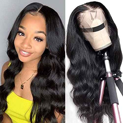 13x4 Body Wave Lace Front Wigs Human Hair Wigs for Black Women 24 Inch Pre Plucked Bleached Knots with Baby Hair 150% Density 10A Unprocessed Virgin Human Hair Wigs Natural Color Body Wave Wigs