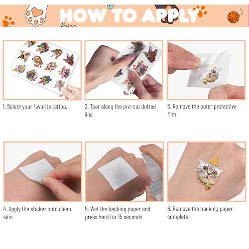 96 PCS Cat Cats Pet Pre-Cut Temporary Tattoos for Kids | Super Cute Themed Birthday Party Favors, Supplies, Decorations, Animal Paw Fake Tattoo Stickers Gifts for Boys Girls Rewards