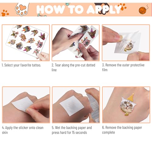 96 PCS Cat Temporary Tattoos for Kids - Party Favors