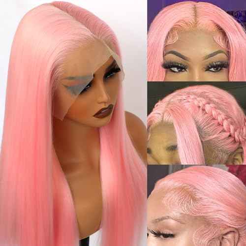 Missyvan 13X6 Pink Lace Front Wigs Long Silk Straight Baby Pink Hair Wigs Glueless Synthetic Hair Light Pink Heat Resistant Fiber Natural Hairline