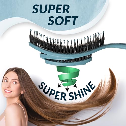 Blue MarQus Detangle Boar Hair Brush for Women & Men - Soft Bending Bristles, Eco-Friendly, Wet & Dry Hair, 1pc