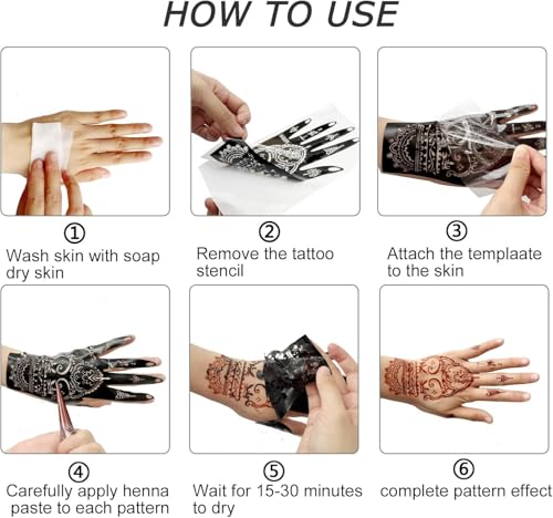 Henna Tattoo Stencil Kit - 12 Sheets Indian Designs