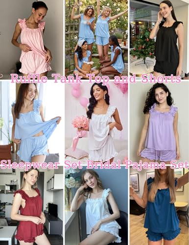 Ekouaer Women's 2-Piece Ruffle Pajama Set Soft Tank Top & Shorts
