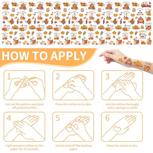 Fall Temporary Tattoos - 200+ Bible Tattoo Stickers for Birthday Party Decorations, Fall Harvest Thanksgiving Party Favors Supplies(6 Sheets)