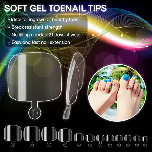 600pcs Soft Gel Toe Nail Tips for Soak off Gel Extension Systems, Short Pre-shaped Full Cover False Toenails Gel Tips Clear Press on Nails,12 Sizes Summer Toe Tips for Home DIY Salon Manicure（S）