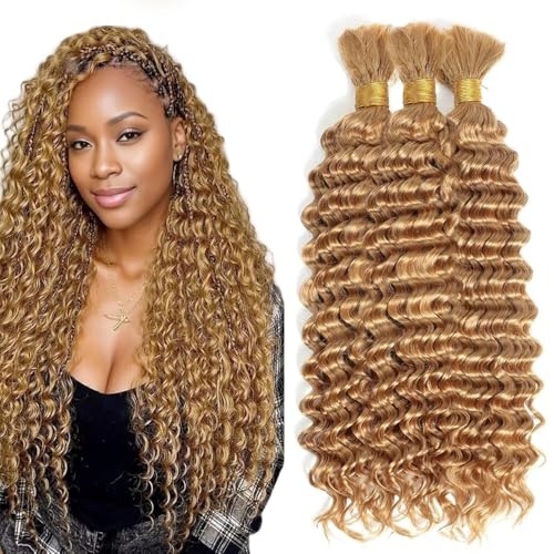 #27 Honey Blonde Deep Wave Human Hair Braiding Extensions - 3 Bundles