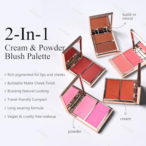 KYDA 2-in-1 Cream & Powder Blush Palette - Waterproof