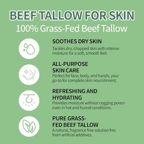 2 Pcs Beef Tallow for Skin, Organic Grass-Fed Beef Tallow and Honey Balm Natural Deep Moisturizing Face and Body Nourishing Care.8.4 Oz