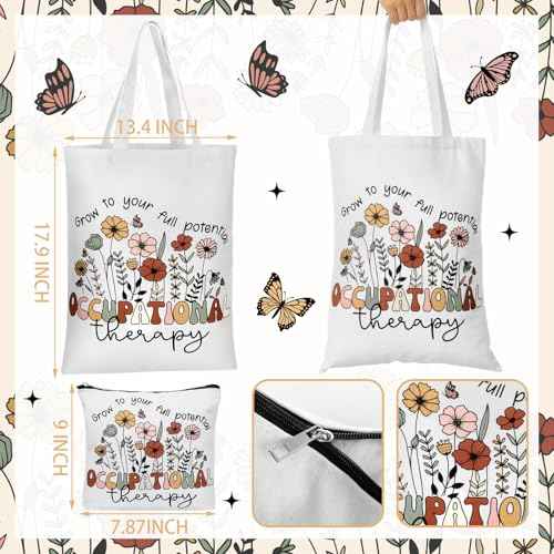 2 Pcs Christmas Occupational Therapy Gifts Boho Style OT Tote Bag with Makeup Bag Occupational Therapist Appreciation Gift Thank You Christmas Birthday Present for Women OT