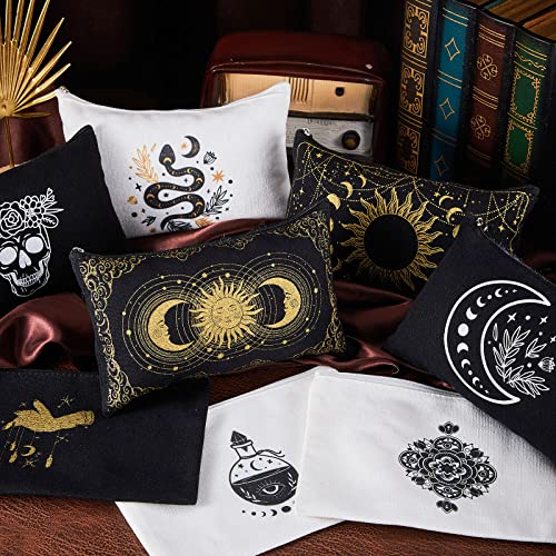 Patelai 18 Pieces Moon Witch Zipper Pouch Bag Tarot Cards Phase Bag Witch Purse Gothic Aesthetic Canvas Makeup Bags Witchy Crystals Toiletry Bags Witchcraft Snake Cosmetic Bags for Women Girls