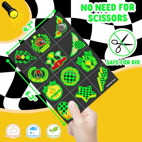 96 Glow in the Dark Checkered Flag Temporary Tattoos