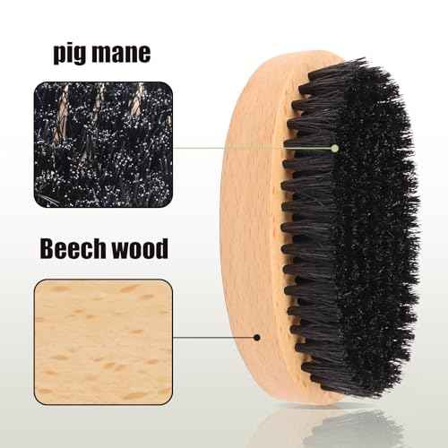 Men's Beard Brush Kit with Pearwood Comb and Boar Bristle Beard Brush, Beard Grooming Tools for Home and Barbershop